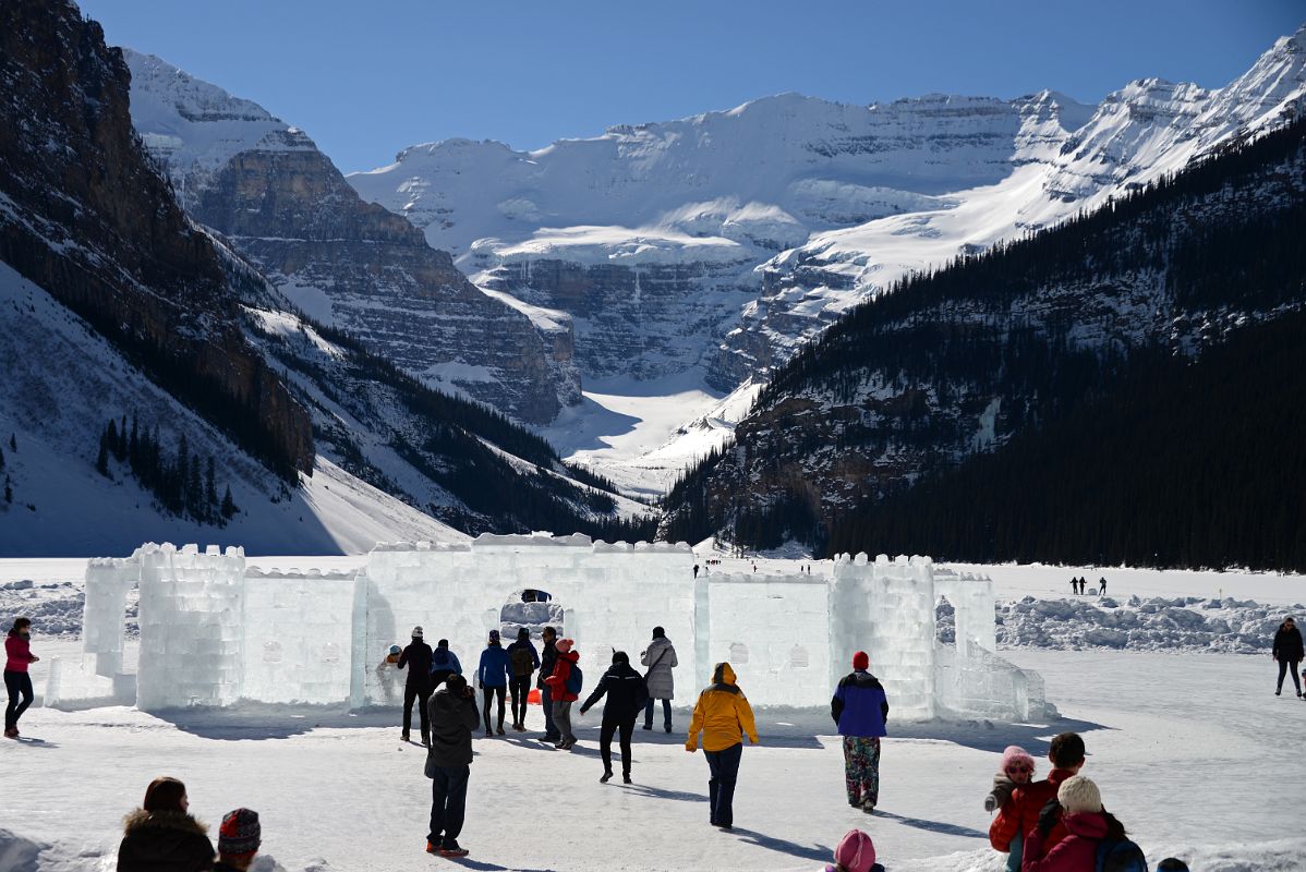 18A Castle Ice Sculpture On Frozen Lake Louise With Mount Lefroy, Mount Victoria Behind